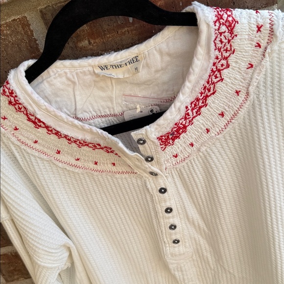 We the Free Ladies M Oversized Holly Henley Top w/Red Embroidery & Stitching - Picture 7 of 13